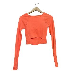 Free People Movement Free Throw Crop Top Long Sleeve Neon Coral Orange M/L